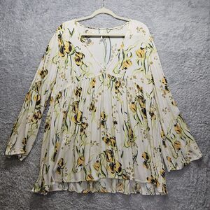 Free People Womens White Dress Size Large Floral Bohemian Hippie Mini Festival